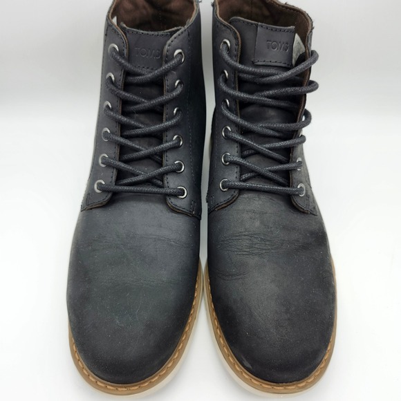 TOMS Men's Black Leather Hillside Lace Up Ankle Chukka Boots Size 9.5 - Picture 3 of 9